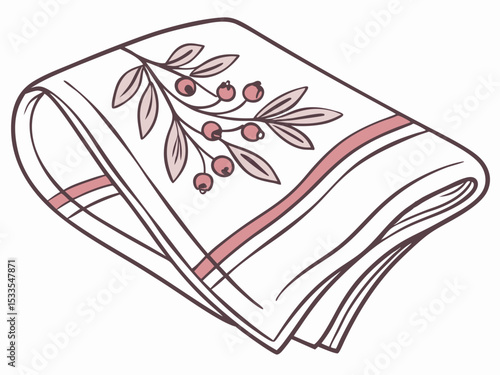 Illustration of a folded tea towel with berry branch design isolated 