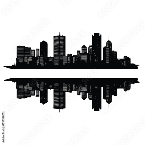 boston city skyline silhouette set, Black & White silhouette set 