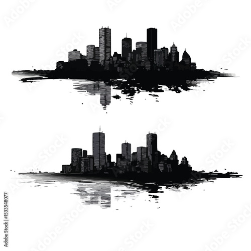 boston city skyline silhouette set, Black & White silhouette set 