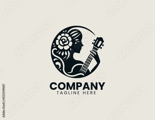 Vibrant Hispanic Lady Musician Passionate Melody Cultural Rhythm Vector Logo Design