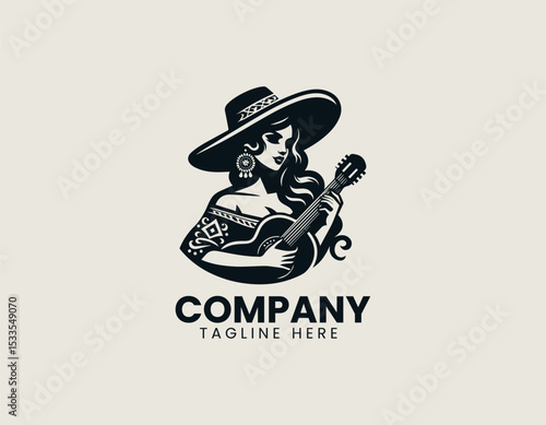 Vibrant Hispanic Lady Musician Passionate Melody Cultural Rhythm Vector Logo Design