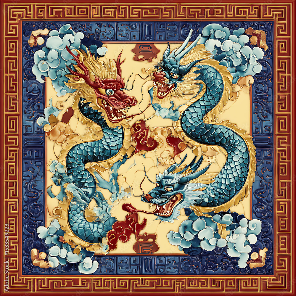 Fototapeta premium Seamless patterns of Chinese and Japanese traditional tile designs with elegant illustrations