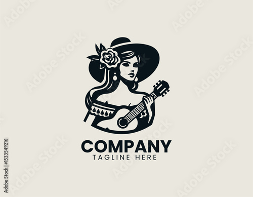 Vibrant Hispanic Lady Musician Passionate Melody Cultural Rhythm Vector Logo Design