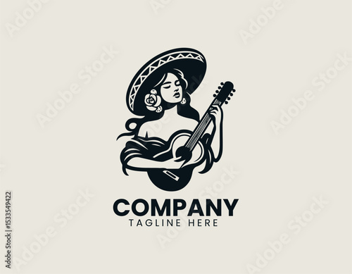 Vibrant Hispanic Lady Musician Passionate Melody Cultural Rhythm Vector Logo Design