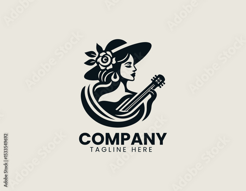 Vibrant Hispanic Lady Musician Passionate Melody Cultural Rhythm Vector Logo Design