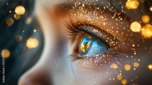 Child's eye, shimmering with golden glitter