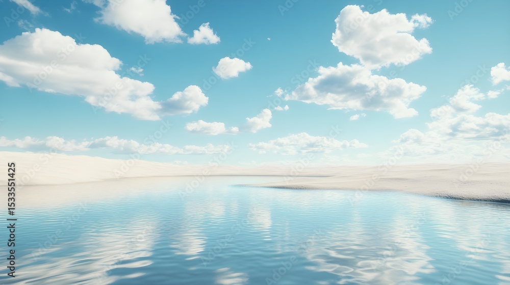 Obraz premium Serene beachscape tranquil waters white sand clouds