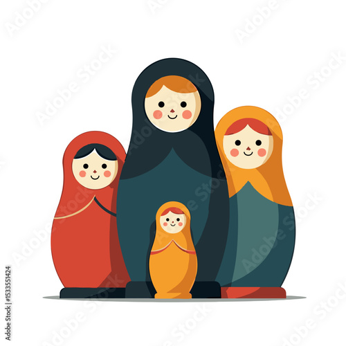 Colorful Matryoshka Nesting Dolls Illustration: A Traditional Russian Souvenir and Cultural Icon