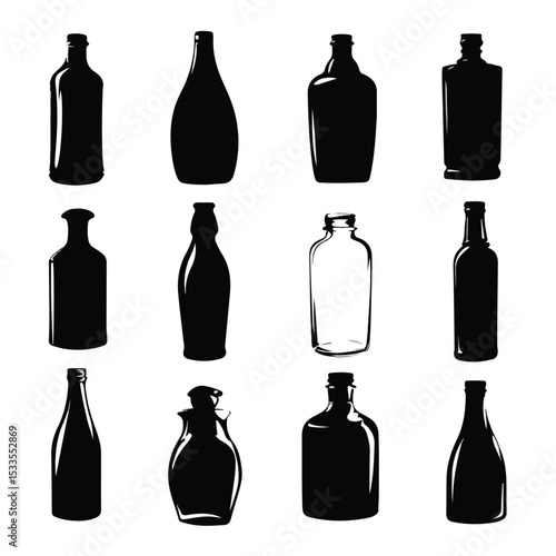 bottle silhouette set, Black & White silhouette set
