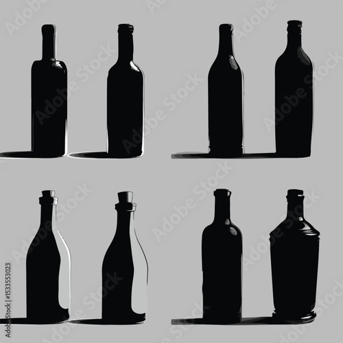bottle silhouette set, Black & White silhouette set