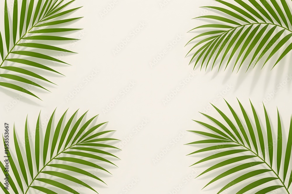 Naklejka premium Minimalist Tropical Palm Leaf Background Beige Cream
