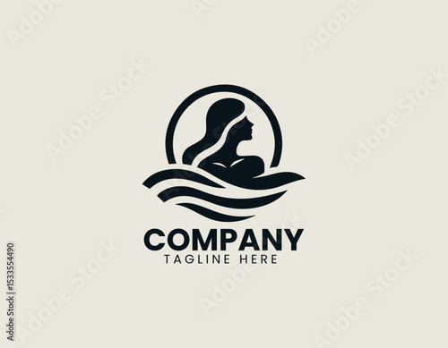 Serene Woman In The Water Graceful Flowing Hair Elegant Aquatic Vector Logo Design