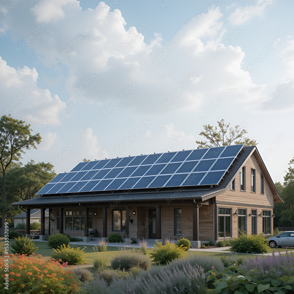 Fototapeta premium Net zero solar panel system, Solar panels are arguably the most reliable renewable energy technology for many businesses.