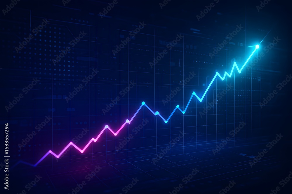 Fototapeta premium Neon Pink Blue Financial Growth Graph Upward Trend Data Visualization