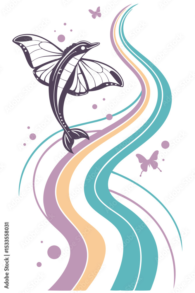 Obraz premium Holographic wave background in vector style, iridescent rainbow colors, fluid transparent overlays