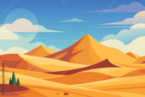 High-Quality Vector Desert Illustration with Arid Scenery and Simple Geometric Shapes
