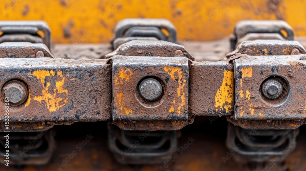 Fototapeta premium Close-up of a dirty, industrial machine track