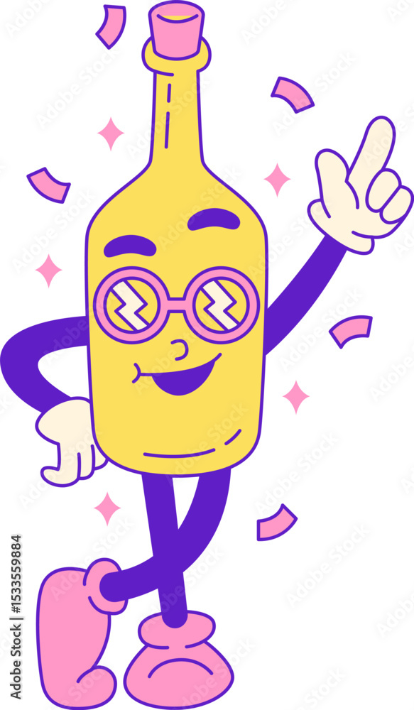 Groovy Flat Fun Birthday Cute Illustration. Party Icon Concept Isolated Groovy Flat Fun Birthday Cute Illustration. Party Icon Concept Isolated