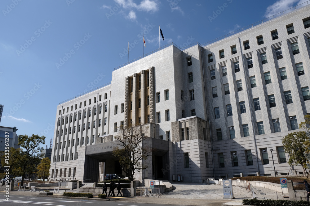 Fototapeta premium 日本、大阪市、大阪府庁舎本館、建造物、日本の国旗、日章旗、日の丸、国旗、大正、近畿、大阪府、青空