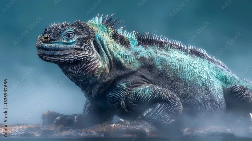 Majestic Marine Iguana in Misty Atmosphere Majestic Marine Iguana in Misty Atmosphere