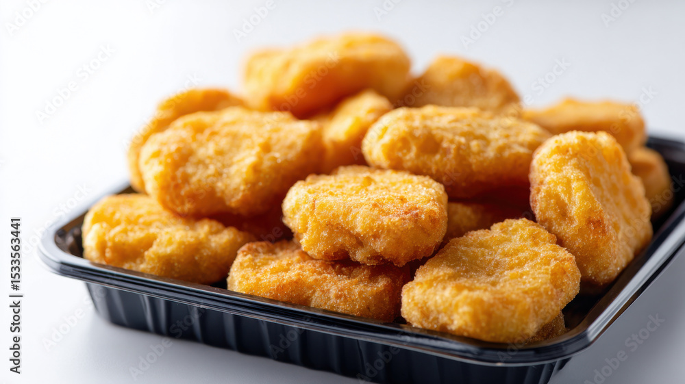 Frozen chicken nuggets arranged on prep tray Frozen chicken nuggets arranged on prep tray
