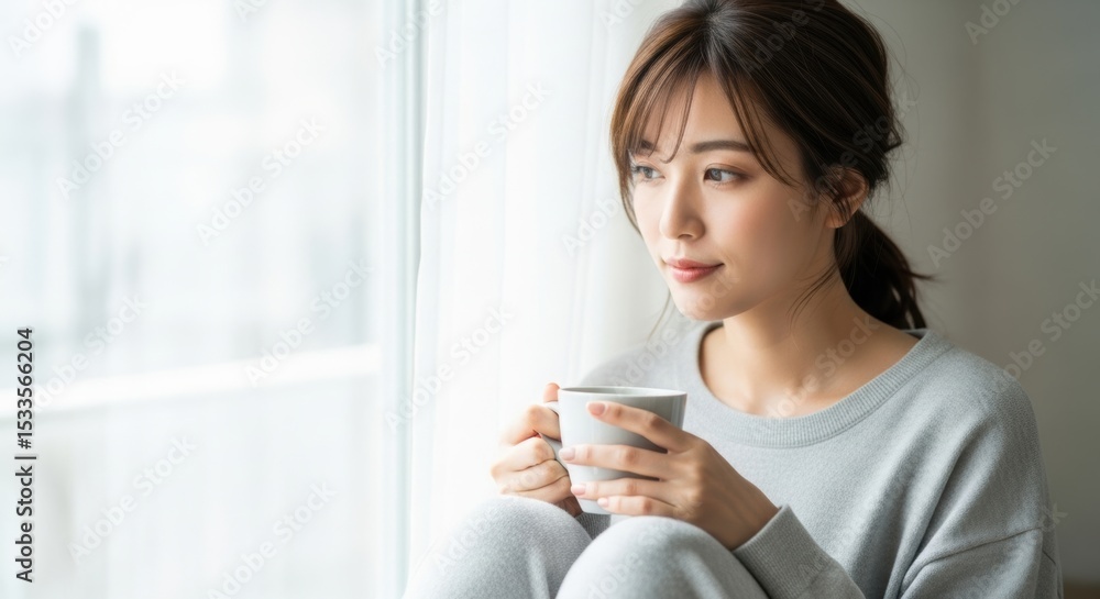 The life of a woman working with a cup of coffee in her hand.コーヒー片手に仕事をする女性の生活感 The life of a woman working with a cup of coffee in her hand.コーヒー片手に仕事をする女性の生活感