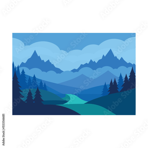 A breathtaking mountain landscape with a serene lake reflecting the snow-capped peaks under a vast sky, shrouded in mist and fog