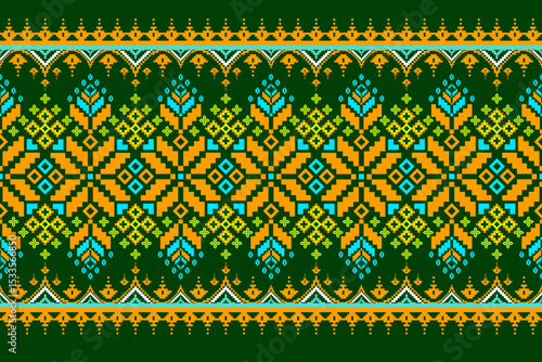 Geometric pixelated Arabic patterns on the fabric reflect the ornate and ethnicity,grid floral,grid colourful, backgrounds, seamless grid design for carpet,textile,textured,wallpaper,print,decorate