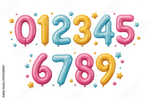 Colorful Number Balloons Zero to Nine with Stars for Festive Celebrations