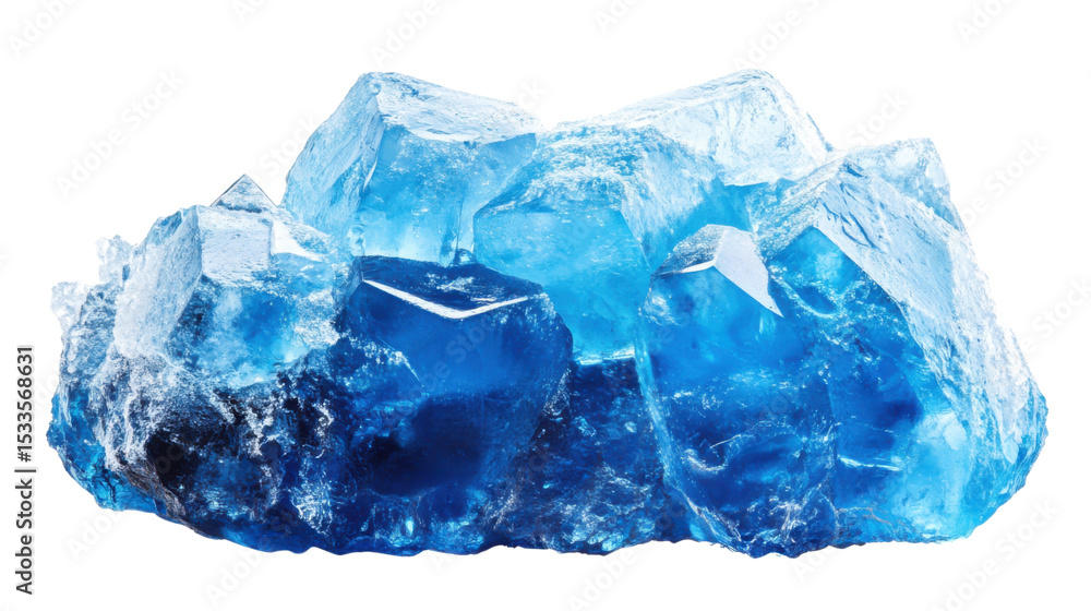 Obraz premium Rough blue ice block with jagged edges and frosty textured surface isolated on white background