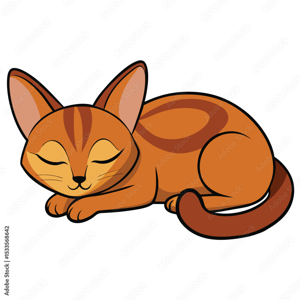 Obraz premium Abyssinian cat with ruddy ticked coat sleeping lightly, a sleek domestic feline, peaceful rest, white background.