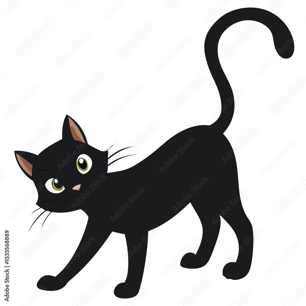 Black cat with sleek fur stretching like liquid, a graceful feline, elegant movement, white background. Black cat with sleek fur stretching like liquid, a graceful feline, elegant movement, white background.