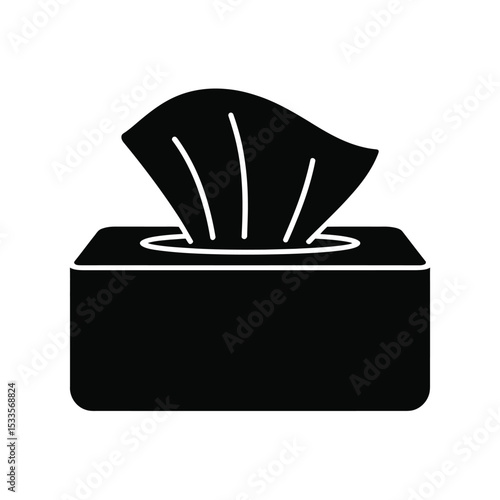 Black Silhouette Icon of Tissue Box and Tissues