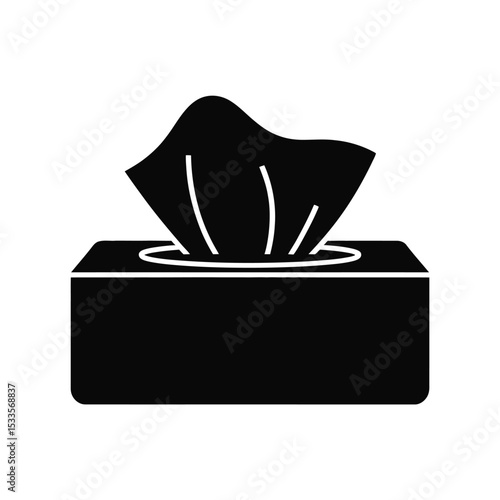 Simple Black Silhouette Icon of Tissue Box
