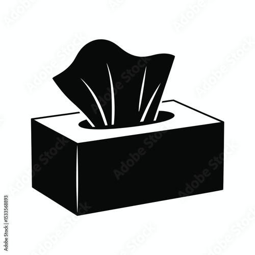 Black and White Icon of Tissue Box and Tissues