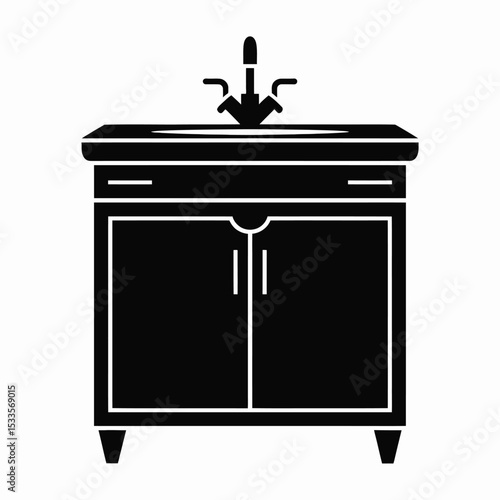Bathroom Vanity with Sink and Faucet Icon Illustration