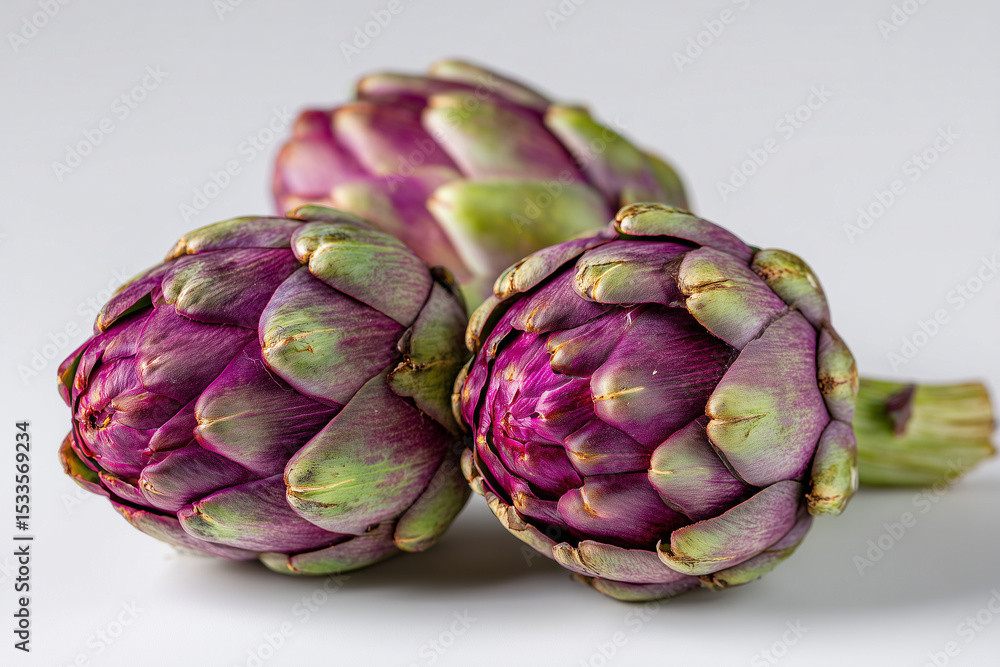 Obraz premium Close up, Roman artichokes on white studio setting