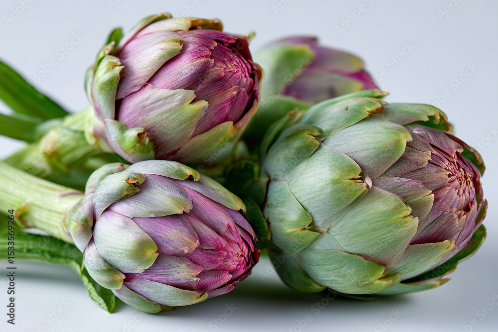 Obraz premium Close up, Roman artichokes on white studio setting