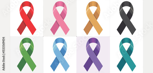 Eight Awareness Ribbons in Various Colors for Support