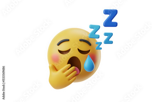 3D Render of a Yawning Emoji with Zzzs and a Tear