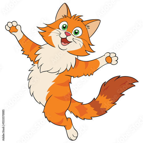 a Maine Coon cat with fluffy ginger fur is mid-leap, showing its playful energy and impressive size.
