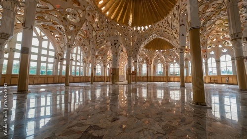 Beautiful prayer hall interior view at Sri Sendayan Mosque.