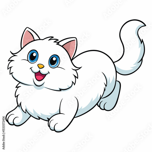 a fluffy white cat rolls playfully on its back, showing a joyful and happy moment.