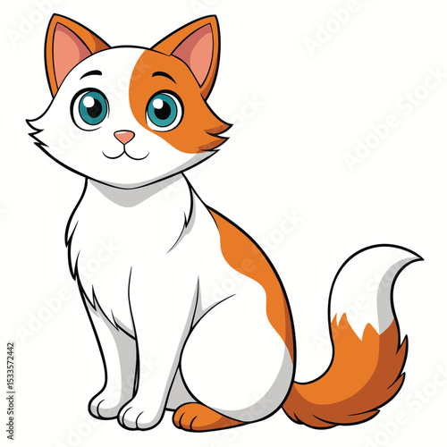 a beautiful Turkish Van cat, white with ginger markings, sits calmly on a clean, isolated background.