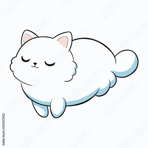 a fluffy white cat sleeps peacefully, looking as if it is floating, showing pure relaxation and calm.