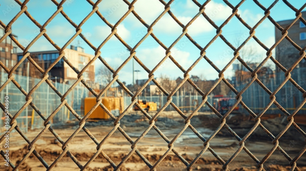 Fototapeta premium Construction site behind a chain-link fence (1)
