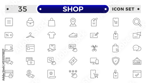 Shopping and Shop outline icon set. Online shopping, store, delivery, promotion and shopping cart symbol.