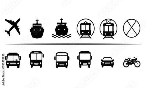 Public & Personal Transportation Black Icons with Restriction Sign