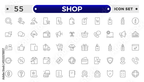 Shopping and Shop outline icon set. Online shopping, store, delivery, promotion and shopping cart symbol.