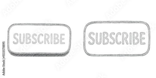 Sketchy subscribe button drawn in white chalk with playful curved edges and smudge texture on transparent background